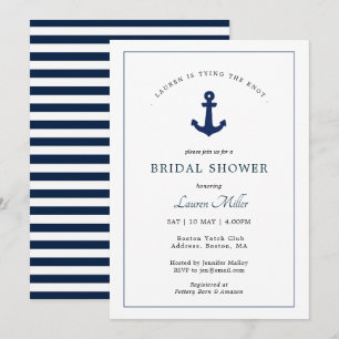Navy und Weiß Anchor Nautisches Brautparty Einladung
