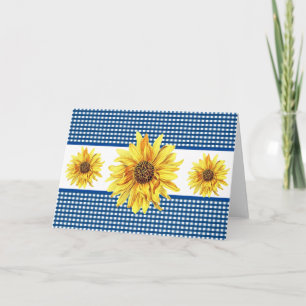 Navy- und Weiß-Gingham-Sonnenblume Blanko-Innen Karte
