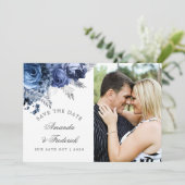 Navy und Weiß mit Silver Wedding Save the Date (Stehend Vorderseite)