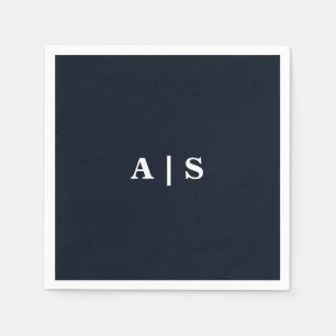 Navy- und Weiß-Monogramm-Hochzeits-Cocktail Serviette