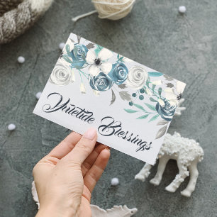 Navy- und Weiß-Weihnachtssegen Winterflorales Feiertagskarte