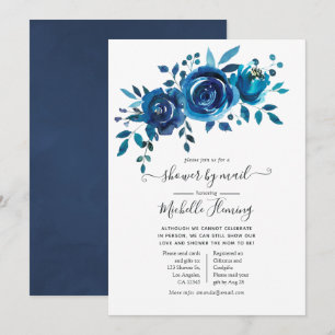 Navy- und weiße Blumen-Baby-Party per Post Einladung