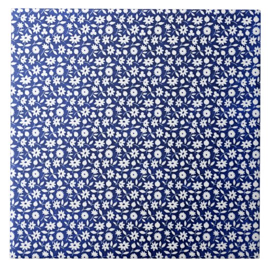 Navy und weiße Blumenmuster Fliese (Vorderseite)