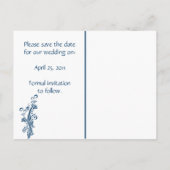 Navy und Weiße Flora Save the Date Ankündigungspostkarte (Rückseite)