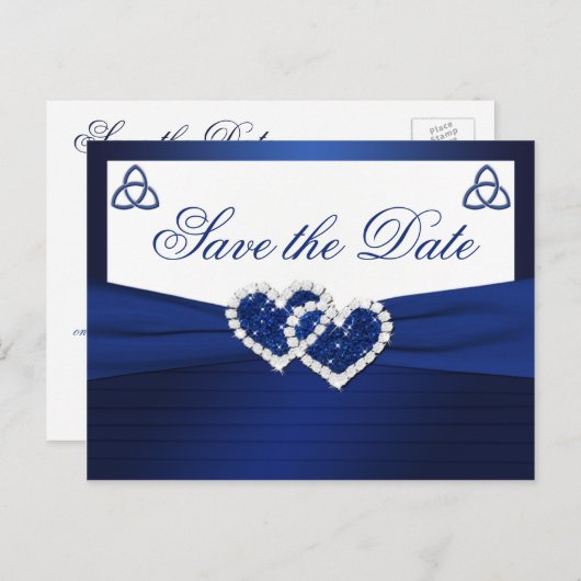 Navy und Weiße Liebe Knot Save the Date Postkarte (Vorne/Hinten)