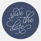 Navy und Weiße Typografie Save the Date Runder Aufkleber (Vorderseite)
