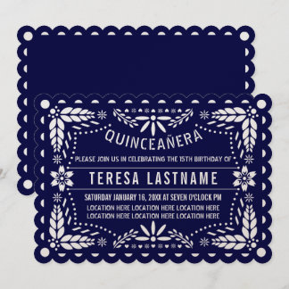 Navy und weißes Papagei Picado Quinceañera Einladung