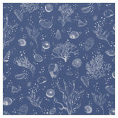 Navy- und Weißgewebe mit Muscheln und Algen Stoff (Nahaufnahme)