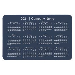 Navy und White 2021 Kalender mit Firmenname Magnet