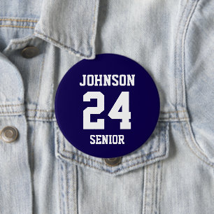Navy und White Athlete Name Jersey Nummer Button
