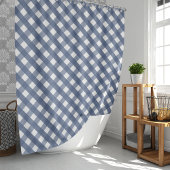 Navy und White Gingham Kariert Duschvorhang