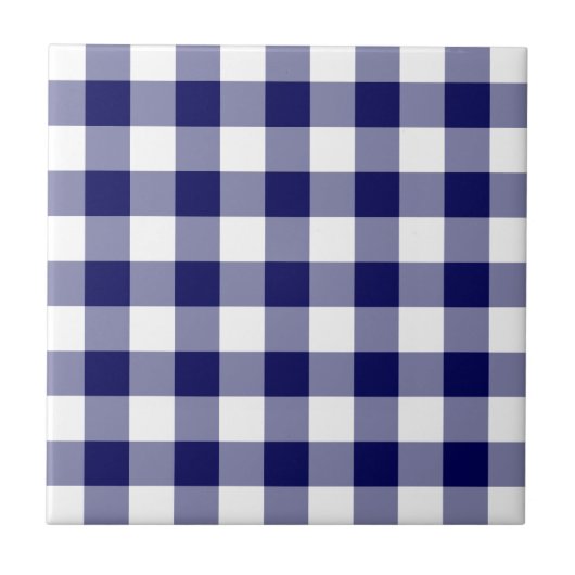 Navy und White Gingham Pattern Fliese (Vorderseite)
