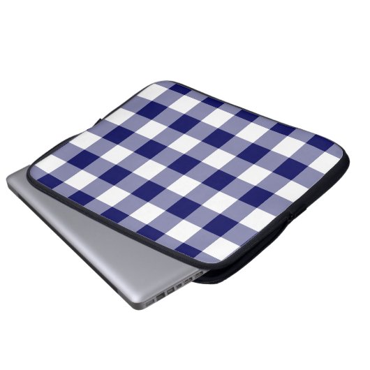 Navy und White Gingham Pattern Laptopschutzhülle (Vorne Knopf)
