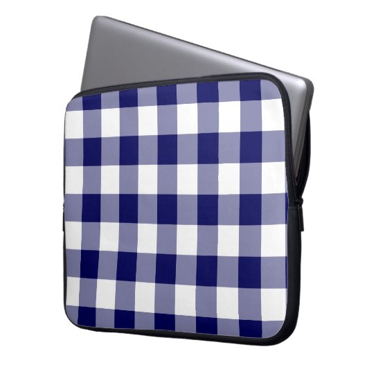 Navy und White Gingham Pattern Laptopschutzhülle (Vorderseite Links)