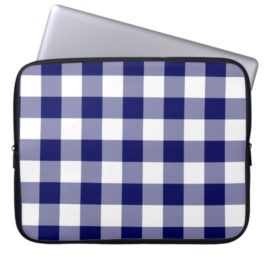 Navy und White Gingham Pattern Laptopschutzhülle (Vorderseite)