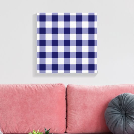 Navy und White Gingham Pattern Leinwanddruck (Insitu (Wohnzimmer))