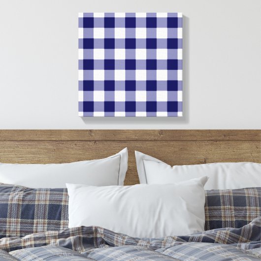 Navy und White Gingham Pattern Leinwanddruck (Insitu (Schlafzimmer))