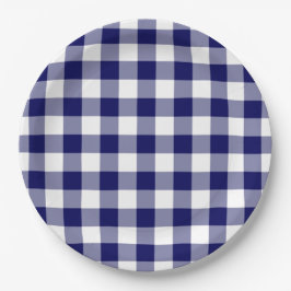 Navy und White Gingham Pattern Pappteller