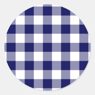 Navy und White Gingham Pattern Runder Aufkleber
