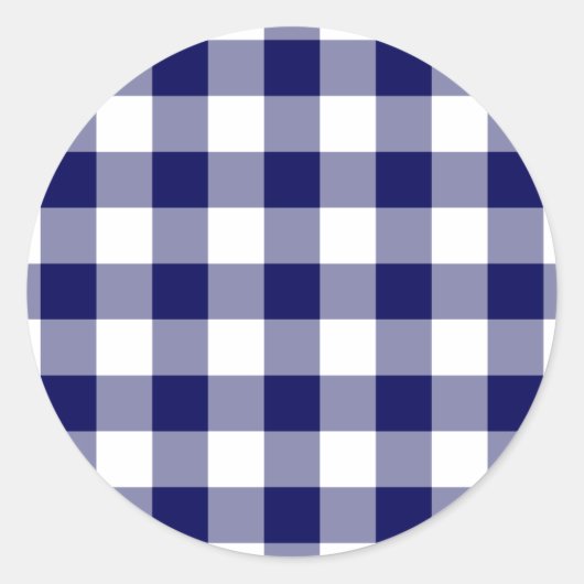 Navy und White Gingham Pattern Runder Aufkleber (Vorderseite)
