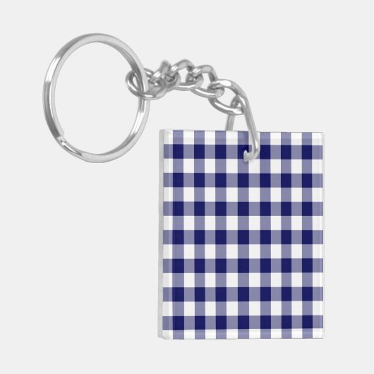 Navy und White Gingham Pattern Schlüsselanhänger (Vorderseite links)