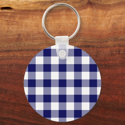 Navy und White Gingham Pattern Schlüsselanhänger (Vorderseite)