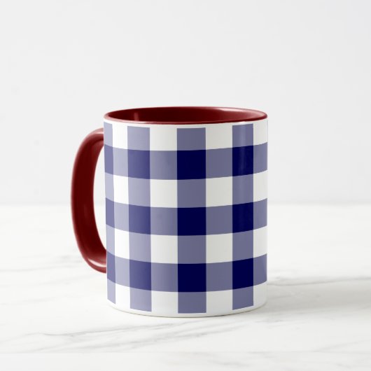 Navy und White Gingham Pattern Tasse (Vorderseite Links)