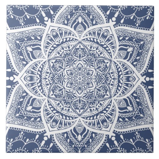 Navy und White Mandala - Loergann im Walhai Fliese (Vorderseite)