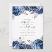 Navy und White mit Silver Foil Floral Baby Dusche Einladung (Vorderseite)