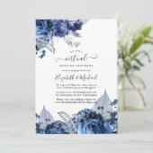 Navy und White mit Silver Foil Virtual Wedding Einladung (Stehend Vorderseite)