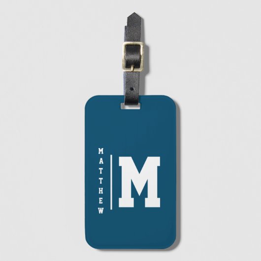 Navy und White Monogram Gepäckanhänger (Vorderseite Vertikal)