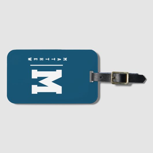 Navy und White Monogram Gepäckanhänger (Vorderseite (Horizontal))