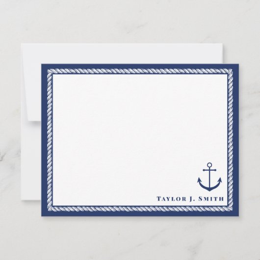 Navy und White Nautical Anchope Personalisiert Mitteilungskarte (Vorderseite)