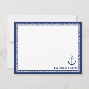 Navy und White Nautical Anchope Personalisiert Mitteilungskarte