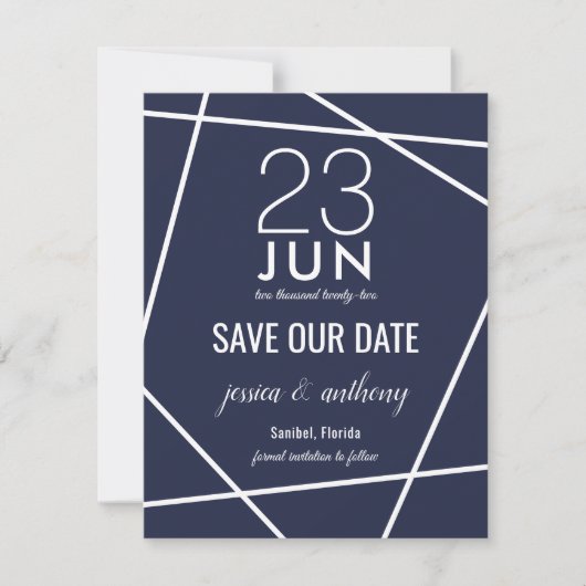 Navy und White Simple Geometric Save the Date (Vorderseite)