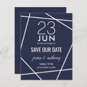 Navy und White Simple Geometric Save the Date (Vorne/Hinten)