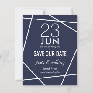 Navy und White Simple Geometric Save the Date