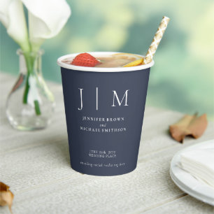 Navy und White Simple Minimal Drinks Hochzeit Pappbecher