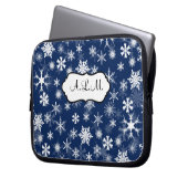 Navy und White Snowflakes Laptop Sleeve (Vorderseite Links)