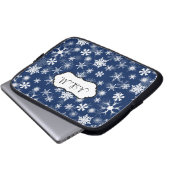 Navy und White Snowflakes Laptop Sleeve (Vorne Knopf)