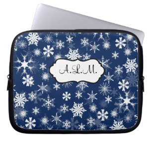Navy und White Snowflakes Laptop Sleeve