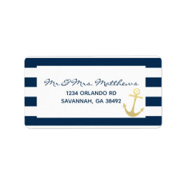 Navy und White Stripe Nautical Gold Ankeradresse Adressaufkleber