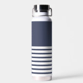 Navy und White Stripes Personalisiert Trinkflasche (Rückseite)