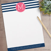 Navy und White Striping Muster Hot Pink Monogram Briefbogen