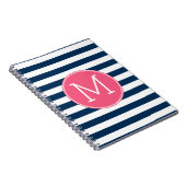 Navy und White Striping Muster Hot Pink Monogram Notizblock (Rechte Seite)
