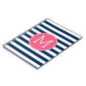 Navy und White Striping Muster Hot Pink Monogram Notizblock (Linke Seite)