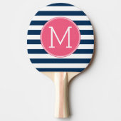 Navy und White Striping Muster Hot Pink Monogram Tischtennis Schläger (Vorderseite)