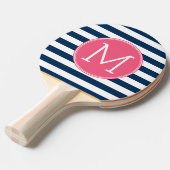 Navy und White Striping Muster Hot Pink Monogram Tischtennis Schläger (Vorderseite)