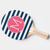 Navy und White Striping Muster Hot Pink Monogram Tischtennis Schläger (Seitenansicht)