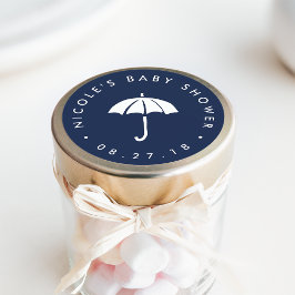 Navy und White Umbrella Baby Dusche Runder Aufkleber